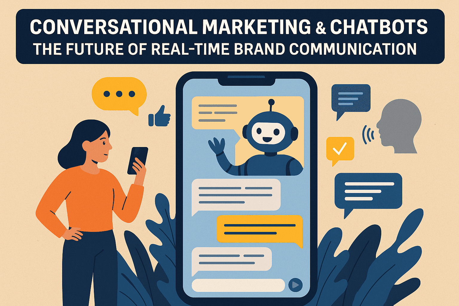 Omnichannel AI chatbots connecting multiple messaging platforms illustration